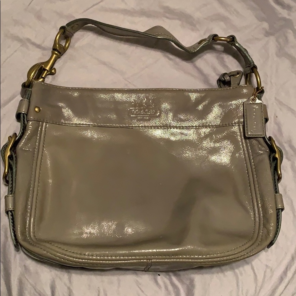 Grey leather coach purse